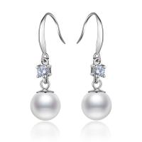 925 Sterling Silver Drop Earring, with Shell Pearl, for woman & with cubic zirconia, 9x30mm, Sold By Pair