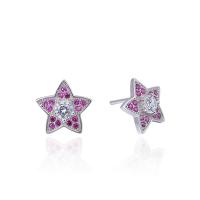 925 Sterling Silver Stud Earrings, Star, for woman & with cubic zirconia, more colors for choice, 11.20x10.70mm, Sold By Pair