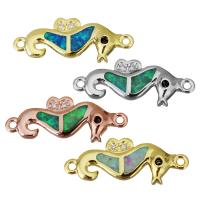 Brass Connector, with Opal, Seahorse, plated, micro pave cubic zirconia & 1/1 loop, more colors for choice, 19.50x7x2mm, Hole:Approx 1mm, 10PCs/Lot, Sold By Lot