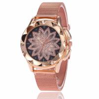 Women Wrist Watch Stainless Steel with zinc alloy dial & Glass Chinese watch movement white for woman & with rhinestone rose gold color plated Sold By PC