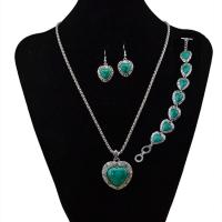Tibetan Style Jewelry Set, bracelet & earring & necklace, with Turquoise, with 2inch, 1inch extender chain, Heart, antique silver color plated, adjustable & box chain & for woman, more colors for choice, nickel, lead & cadmium free, 20x20mm, Length:Approx 5.5 Inch, Approx 19 Inch, Sold By Set