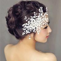 Braut Dekoratives Haarkämmchen, Kunststoff Perlen, mit Kristall & Zinklegierung, Branch, silberfarben plattiert, für Braut, frei von Nickel, Blei & Kadmium, 210x130mm, verkauft von PC