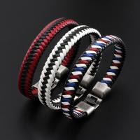 Zinc Alloy Bracelet with PU Leather silver color plated Unisex nickel lead & cadmium free Sold Per Approx 8.5 Inch Strand
