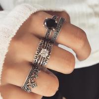 Tibetan Style Ring Set, finger ring, with Crystal, with 1.9lnch extender chain, antique silver color plated, for woman & faceted & with rhinestone & hollow, nickel, lead & cadmium free, US Ring Size:5.5-7, 6PCs/Set, Sold By Set