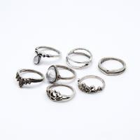 Tibetan Style Ring Set, finger ring, with Crystal, with 1.9lnch extender chain, plated, for woman & with rhinestone & hollow, more colors for choice, nickel, lead & cadmium free, US Ring Size:4.5-5.5, 7PCs/Set, Sold By Set