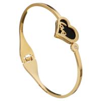 acier inoxydable bracelet ordinaire, avec résine, coeur, mot amour, Placage de couleur d'or, pour femme & avec strass, 18x16mm, 2mm, Diamètre intérieur:Environ 62x48mm, Vendu par PC