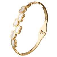 Stainless Steel Bangle, with White Shell, Heart, gold color plated, for woman, 13mm, 5mm, Inner Diameter:Approx 65x45mm, Sold By PC