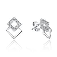 925 Sterling Silver Stud Earrings, Rhombus, micro pave cubic zirconia & for woman, 9x12.20mm, Sold By Pair