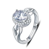 Sterling Silver šperky prst prsten, 925 Sterling Silver, Flat Oval, unisex & nastavitelný & se zirkony, 8x9mm, Velikost:8, Prodáno By PC