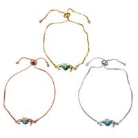 Brass Bracelet, with Opal, Seahorse, plated, adjustable & box chain & micro pave cubic zirconia & for woman, more colors for choice, 20x7.5mm, 1mm, Length:Approx 6-9 Inch, 10Strands/Lot, Sold By Lot