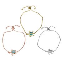 Brass Bracelet, with Opal, Turtle, plated, adjustable & box chain & micro pave cubic zirconia & for woman, more colors for choice, 19.5x13.5mm, 1mm, Length:Approx 6-9 Inch, 10Strands/Lot, Sold By Lot