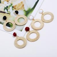 Rattan Drop Earring, with Tibetan Style & Acrylic, Round, gold color plated, Bohemian style & for woman, more colors for choice, nickel, lead & cadmium free, 45x65mm, Sold By Pair
