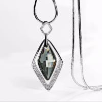 Zinc Alloy Sweater Chain Necklace with Crystal Rhombus silver color plated snake chain & for woman & with rhinestone nickel lead & cadmium free Sold Per Approx 30 Inch Strand