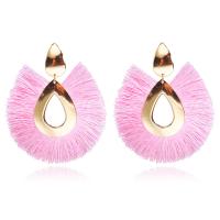 Cotton Tassel Earring, with Tibetan Style, Teardrop, for woman, more colors for choice, Sold By Pair