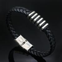 Titanium Steel Bracelet, with PU Leather, plated, Corrosion-Resistant & Korean style & Unisex, Sold Per Approx 8.5 Inch Strand