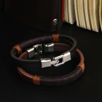 Titanium Steel Bracelet, with Leather, Corrosion-Resistant & Unisex, more colors for choice, 10mm, 60mm, Sold Per Approx 8 Inch Strand