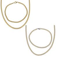 Fashion Stainless Steel Jewelry Sets bracelet & necklace plated curb chain & for woman 3.5mm 3.5mm Length Approx 22 Inch Approx 9 Inch Sold By Set
