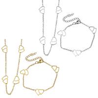 Fashion Stainless Steel Jewelry Sets, bracelet & necklace, with 2Inch extender chain, Heart, plated, oval chain & for woman, more colors for choice, 13.5x10mm, 2mm, 13.5x10mm, 2mm, Length:Approx 20 Inch, Approx 6 Inch, Sold By Set
