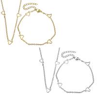 Fashion Stainless Steel Jewelry Sets, bracelet & necklace, with 2Inch extender chain, Heart, plated, oval chain & for woman, more colors for choice, 8x7mm, 2mm, 8x7mm, 2mm, Length:Approx 20 Inch, Approx 7 Inch, Sold By Set