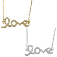 Stainless Steel Jewelry Necklace, with brass bail, with 2Inch extender chain, Letter, word love, plated, oval chain & micro pave cubic zirconia & for woman, more colors for choice, 35x13mm, 1.5mm, Sold Per Approx 17 Inch Strand