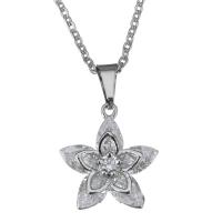 Stainless Steel Jewelry Necklace, with brass bail, with 2Inch extender chain, Flower, plated, oval chain & for woman & with cubic zirconia, 14x15mm, 1.5mm, Sold Per Approx 17 Inch Strand