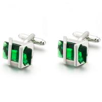 Brass Cufflinks, with Green Quartz, platinum plated, for man, 19x14mm, Sold By Pair