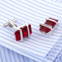 Brass Cufflinks, with Ruby Quartz, platinum plated, for man, 19x14mm, Sold By Pair