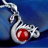 925 Sterling Silver Pendant with Agate Swan natural with cubic zirconia Approx 3-5mm Sold By PC