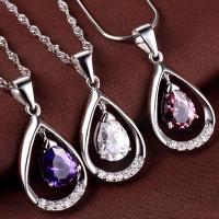 925 Sterling Silver Pendant, Teardrop, with cubic zirconia, more colors for choice, 12x25mm, Hole:Approx 3-5mm, Sold By PC