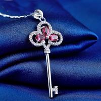 925 Sterling Silver Pendant, Key, with cubic zirconia, more colors for choice, 17x44mm, Hole:Approx 3-5mm, Sold By PC