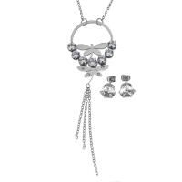 Fashion Stainless Steel Jewelry Sets, earring & necklace, oval chain & for woman & with rhinestone, original color, 36x53mm, 2mm, 9mm, Length:Approx 18 Inch, Sold By Set