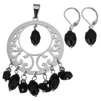Stainless Steel Jewelry Set, pendant & earring, with Glass, for woman & faceted, original color, 40x60mm, 29mm, 8x15mm, Hole:Approx 5x8mm, Sold By Set
