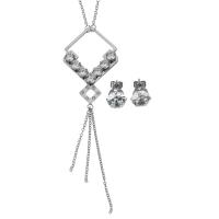 Fashion Stainless Steel Jewelry Sets, earring & necklace, oval chain & for woman & with rhinestone, original color, 34x55mm, 2mm, 9mm, Length:Approx 18 Inch, Sold By Set