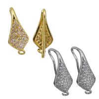 Brass Hook Earwire, Rhombus, plated, with loop & micro pave cubic zirconia, more colors for choice, 8x19x9mm, 1.1mm, Hole:Approx 1.5mm, Sold By Pair