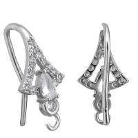 Brass Hook Earwire, platinum plated, with loop & with cubic zirconia, 9.5x19.5x8.5mm, 1mm, Hole:Approx 1.5mm, Sold By Pair
