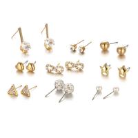 Tibetan Style Stud Earring Set, stainless steel post pin, plated, for woman & with rhinestone, more colors for choice, lead & cadmium free, 9Pairs/Set, Sold By Set