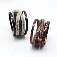 PU Leather Cord Bracelets with Zinc Alloy plated multilayer & anti-fatigue & with rhinestone nickel lead & cadmium free 35mm Sold Per Approx 7.5 Inch Strand