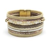 PU Leather Cord Bracelets with Crystal & Zinc Alloy gold color plated multilayer & folk style nickel lead & cadmium free Sold Per Approx 7.5 Inch Strand