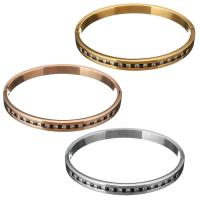 Stainless Steel Bangle, plated, for woman & with rhinestone, more colors for choice, 6mm, Inner Diameter:Approx 45x35mm, Sold By PC