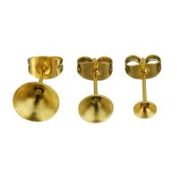 Stainless Steel Earring Stud Component, gold color plated, different size for choice, 100PCs/Bag, Sold By Bag