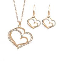 Tibetan Style Jewelry Sets, earring & necklace, Heart, plated, oval chain & for woman & with rhinestone, more colors for choice, 39x40mm, 23x42mm, Length:Approx 19.6 Inch, Sold By Set