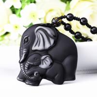 Obsidiana collar, con cordón de nylon, Elefante, natural & unisexo & glaseado, 45x50mm, Vendido para aproximado 18 Inch Sarta