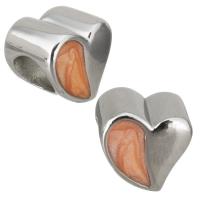 Stainless Steel European Bead, with Resin, Heart, without troll & double-sided, original color, 10x9x8mm, Hole:Approx 5mm, 10PCs/Lot, Sold By Lot