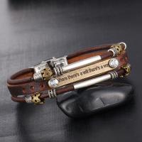 Zinc Alloy Bracelet with PU Leather plated for woman & with rhinestone Sold Per Approx 8.6 Inch Strand
