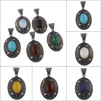 Gemstone Pendant, with Tibetan Style, Flat Oval, antique silver color plated, different materials for choice & enamel, 40x74x12mm, Hole:Approx 6x12mm, 10PCs/Bag, Sold By Bag