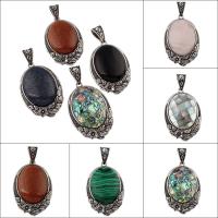 Gemstone Pendant, with Tibetan Style, antique silver color plated, different materials for choice, 40x73x12mm, Hole:Approx 6x13mm, 10PCs/Bag, Sold By Bag