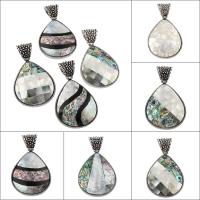 Abalone Shell Paper Pendant with Black Shell & White Shell & Zinc Alloy Teardrop antique silver color plated natural Approx Sold By Bag