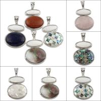 Gemstone Pendant, with Tibetan Style, Flat Oval, platinum color plated, different materials for choice, 45x57x12mm, Hole:Approx 7x13mm, 10PCs/Bag, Sold By Bag