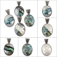 Abalone Shell Paper Pendant with Black Shell & White Shell & Zinc Alloy Flat Oval antique silver color plated Approx Sold By Bag