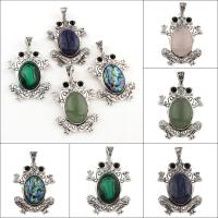 Gemstone Pendant, with Tibetan Style, Frog, antique silver color plated, different materials for choice, 38x51x10mm, Hole:Approx 5x10mm, 10PCs/Bag, Sold By Bag